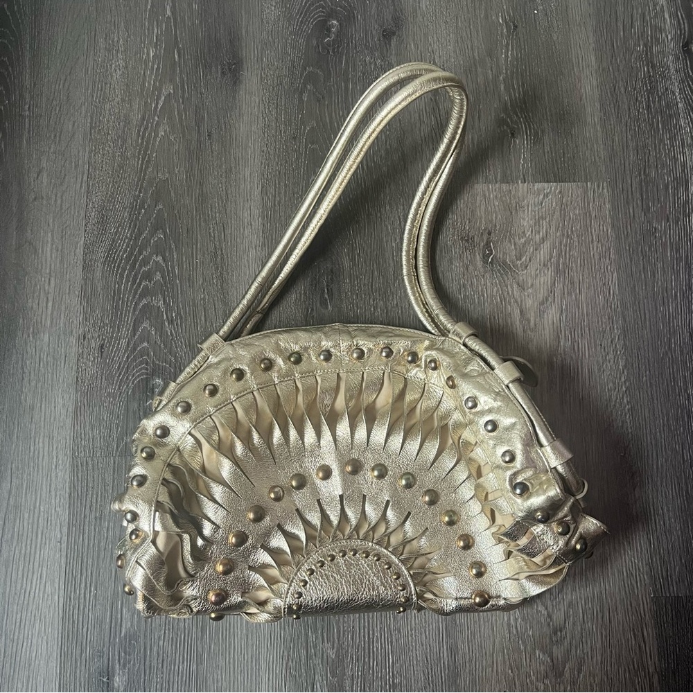 Roberto Cavalli y2k gold leather shoulder bag